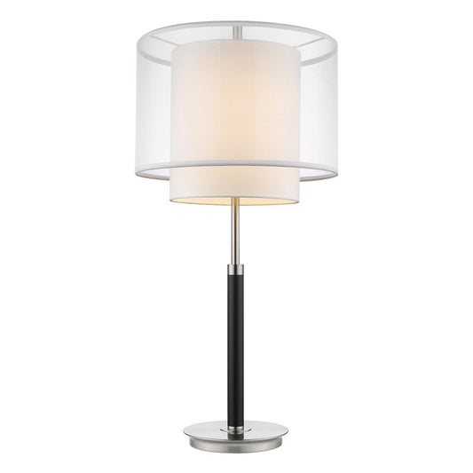 Roosevelt 1-Light Espresso And Brushed Nickel Table Lamp With Sheer Snow Shantung Two Tier Shade - AFS