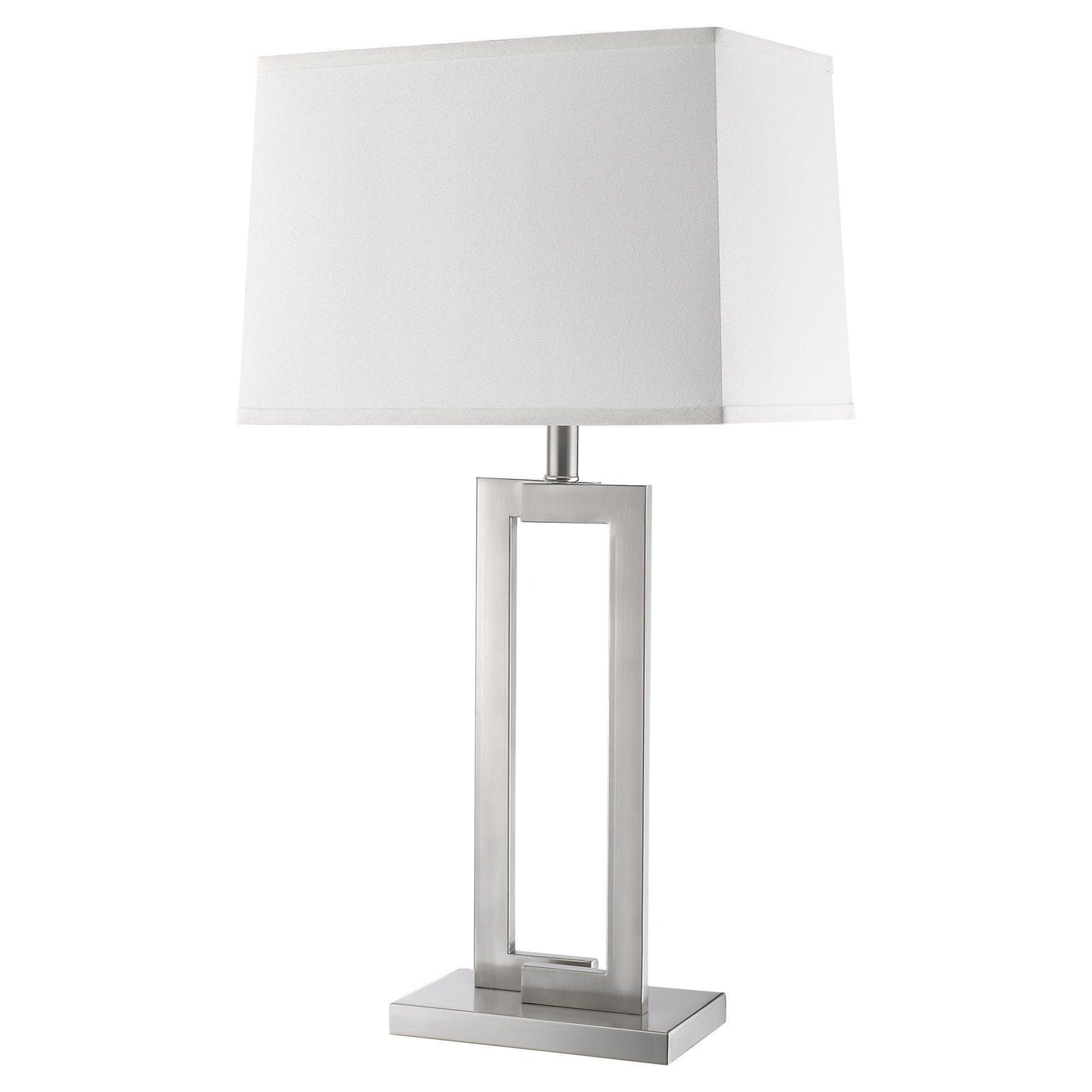 Riley 1-Light Brushed Nickel Table Lamp With Off White Shantung Shade - AFS