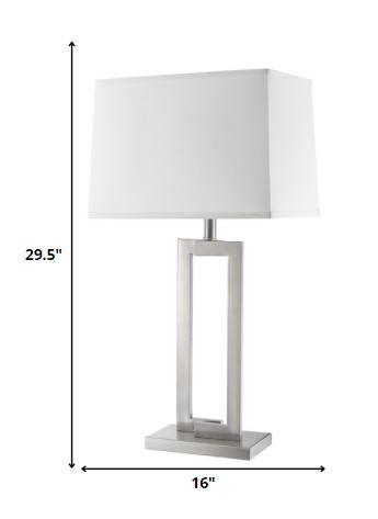 Riley 1-Light Brushed Nickel Table Lamp With Off White Shantung Shade - AFS