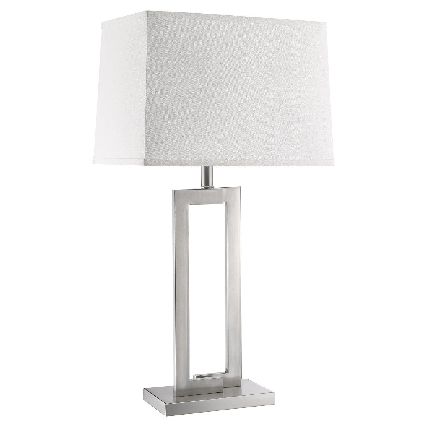 Riley 1-Light Brushed Nickel Table Lamp With Off White Shantung Shade - AFS