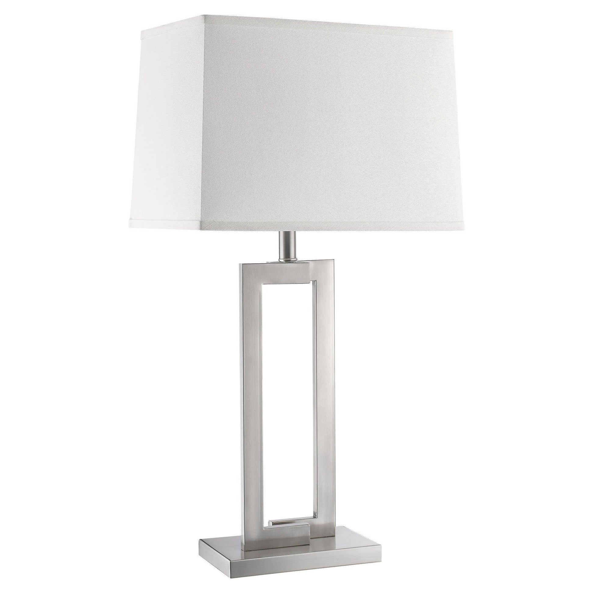 Riley 1-Light Brushed Nickel Table Lamp With Off White Shantung Shade - AFS