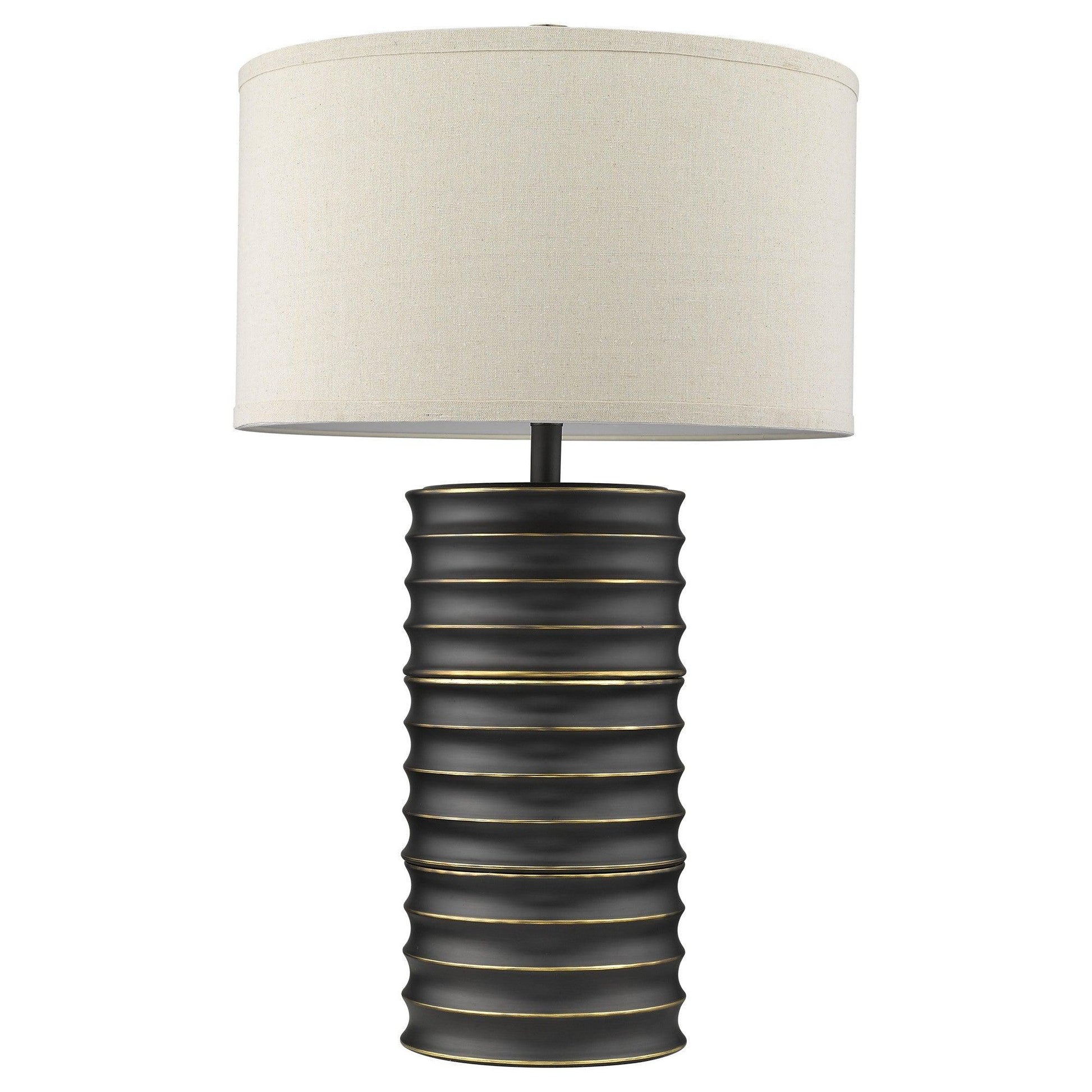 Wave II 1-Light Aged Brass Table Lamp With Latte Linen Shade - AFS