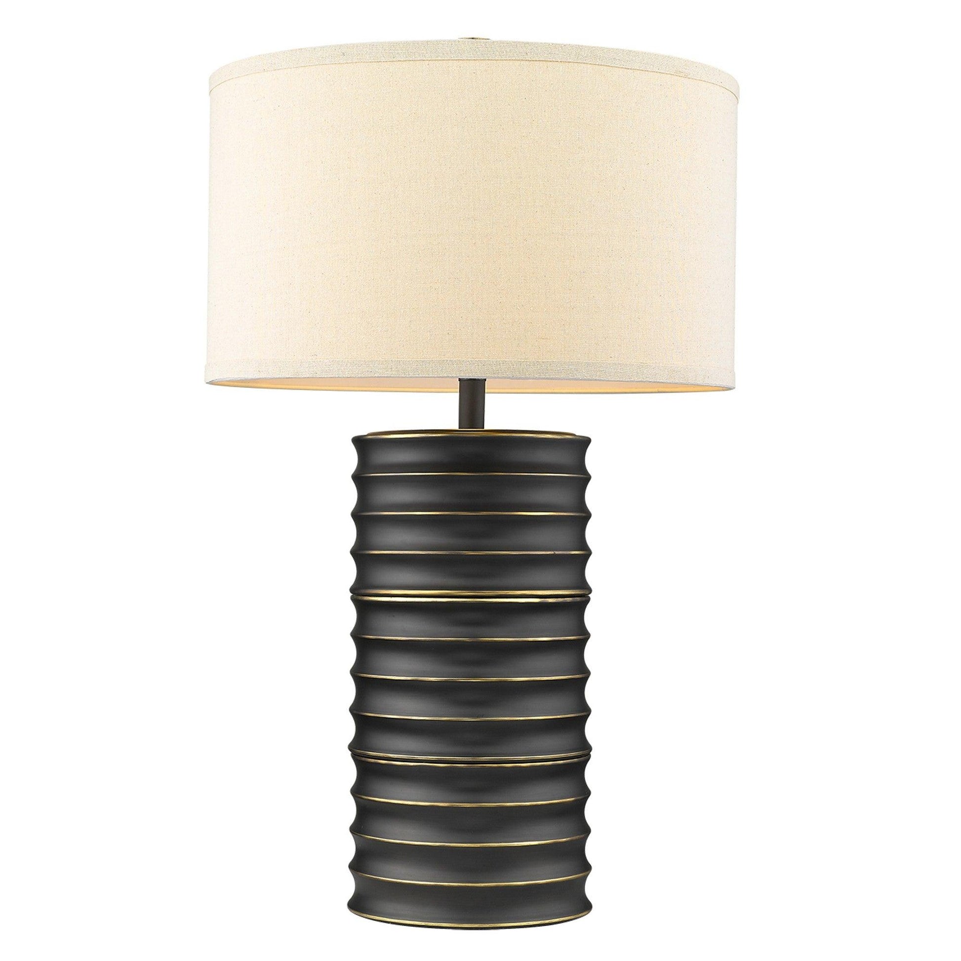 Wave II 1-Light Aged Brass Table Lamp With Latte Linen Shade - AFS