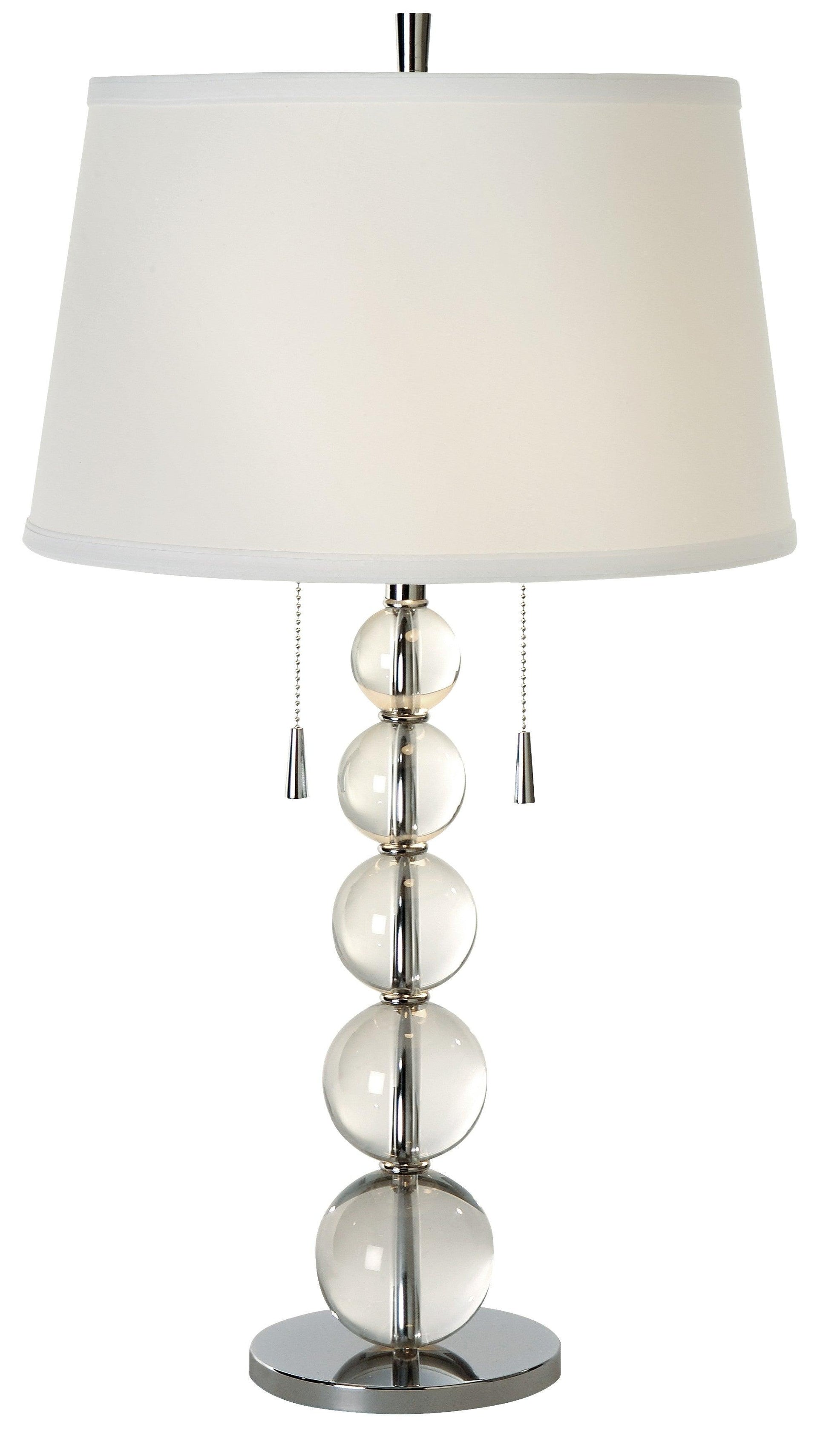 Palla 2-Light Crystal And Polished Chrome Table Lamp With White Linen Shade - AFS