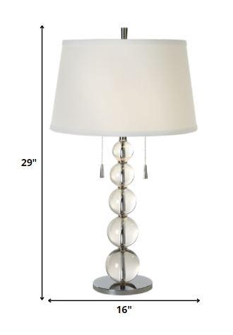 Palla 2-Light Crystal And Polished Chrome Table Lamp With White Linen Shade - AFS