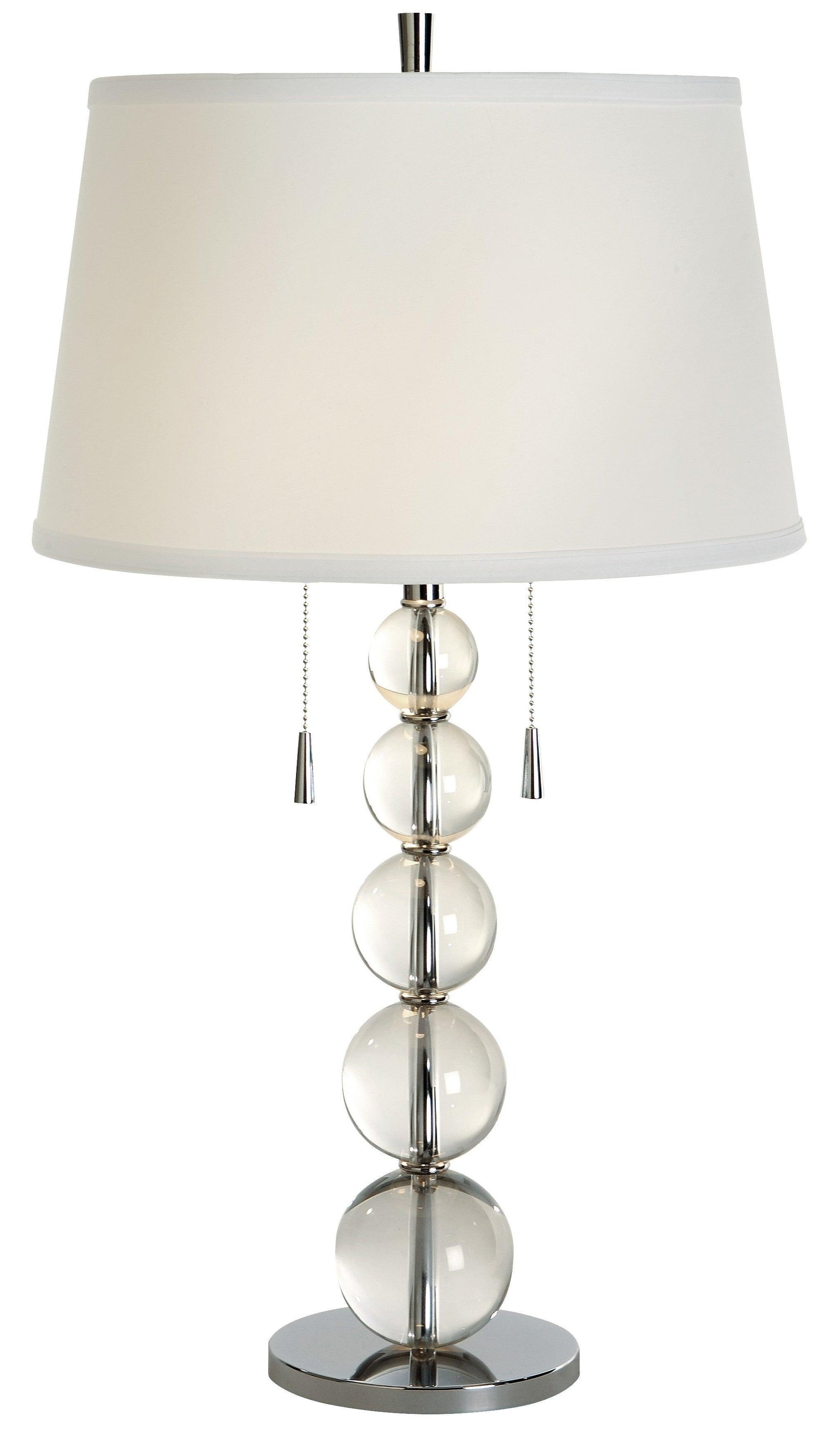 Palla 2-Light Crystal And Polished Chrome Table Lamp With White Linen Shade - AFS