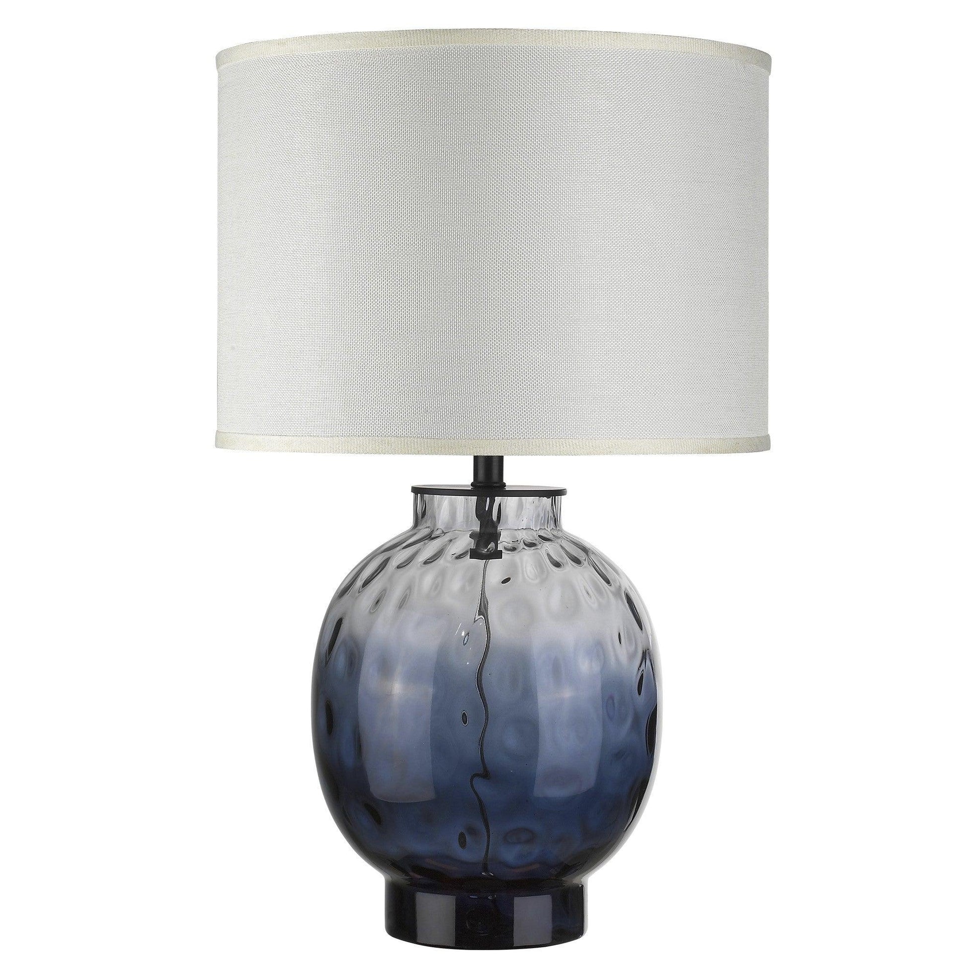 Panacea 1-Light Lagoon Waterglass And Satin Black Table Lamp With Lattice Cream Linen Shade - AFS