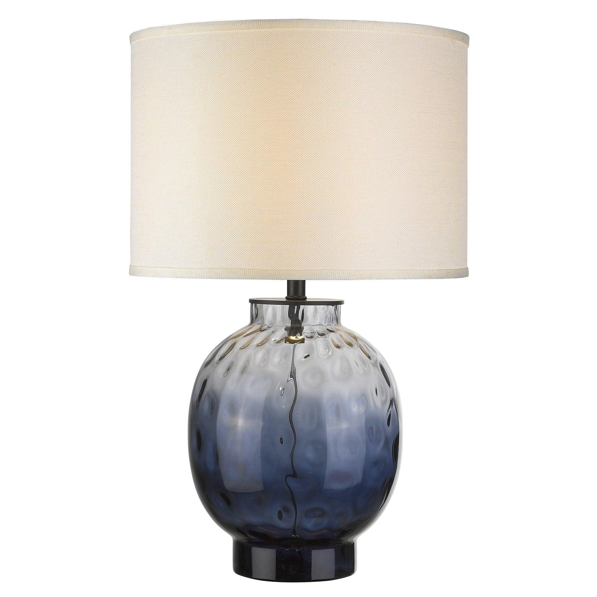 Panacea 1-Light Lagoon Waterglass And Satin Black Table Lamp With Lattice Cream Linen Shade - AFS