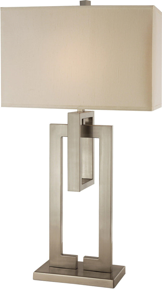 Precision 1-Light Brushed Nickel Table Lamp With Ivory Shantung Shade - AFS