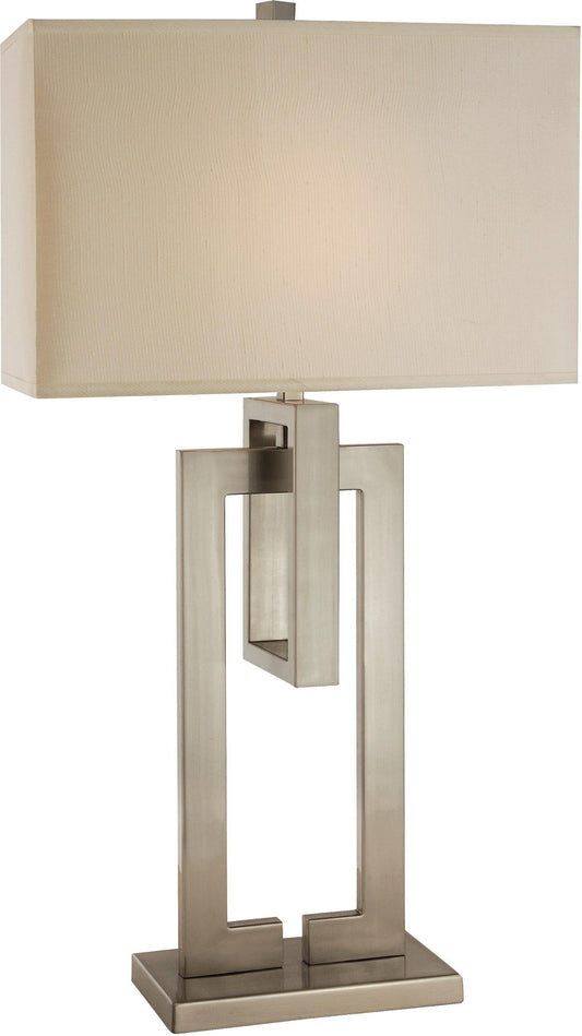 Precision 1-Light Brushed Nickel Table Lamp With Ivory Shantung Shade - AFS