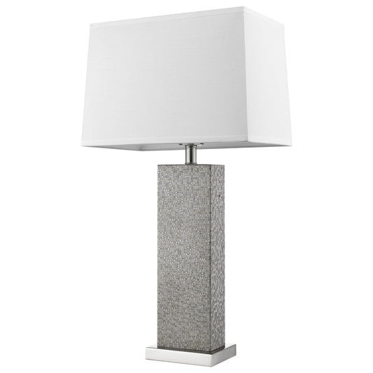 Merge 1-Light Brushed Nickel And Pewter Table Lamp With Homespun Linen Shade - AFS