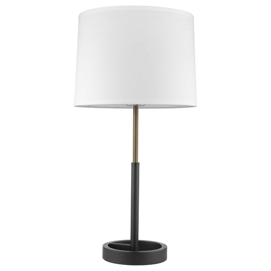 Rotunda 1-Light Matte Black And Hand Painted Antique Gold Table Lamp With Homespun Linen Shade - AFS