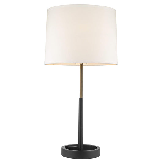 Rotunda 1-Light Matte Black And Hand Painted Antique Gold Table Lamp With Homespun Linen Shade - AFS