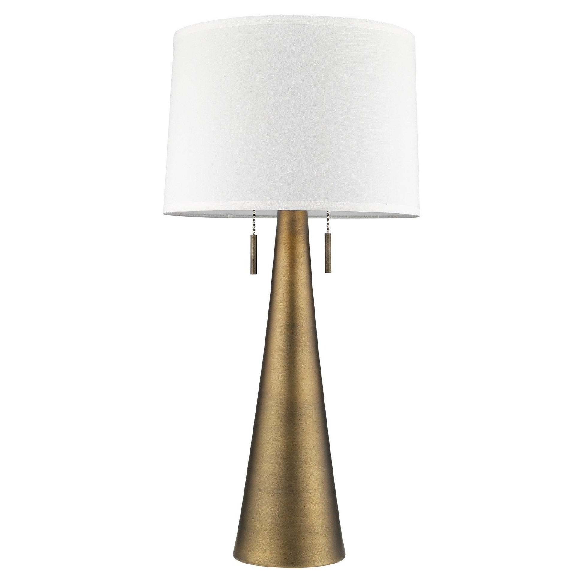 Muse 2-Light Hand Painted Antique Gold Table Lamp With Off White Shantung Shade - AFS