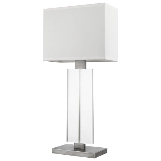 Shine 1-Light Acrylic And Hand Painted Weathered Pewter Table Lamp With Off White Shantung Shade - AFS