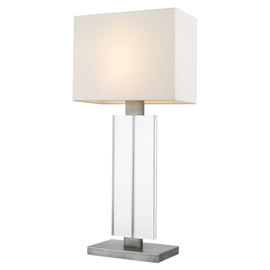 Shine 1-Light Acrylic And Hand Painted Weathered Pewter Table Lamp With Off White Shantung Shade - AFS