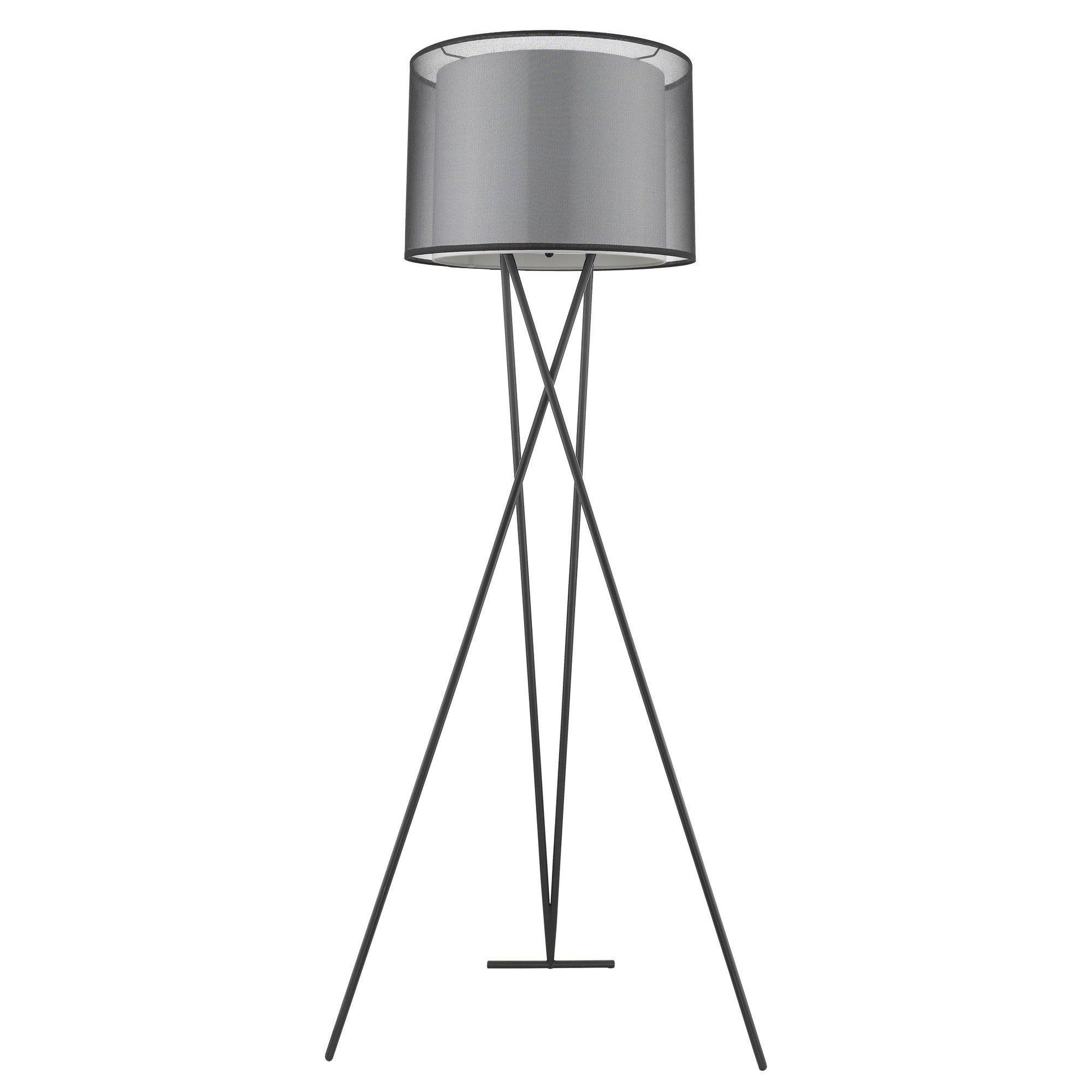 Trition 1-Light Matte Black Tripod Floor Lamp With Smoke Gray Shantung Double Shade - AFS