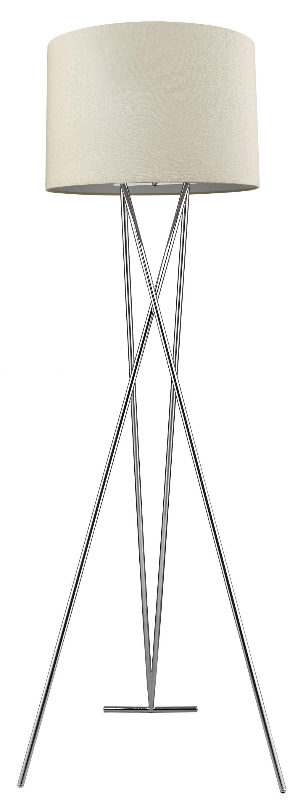 Trition 1-Light Polished Chrome Tripod Floor Lamp With Latte Linen Shade - AFS