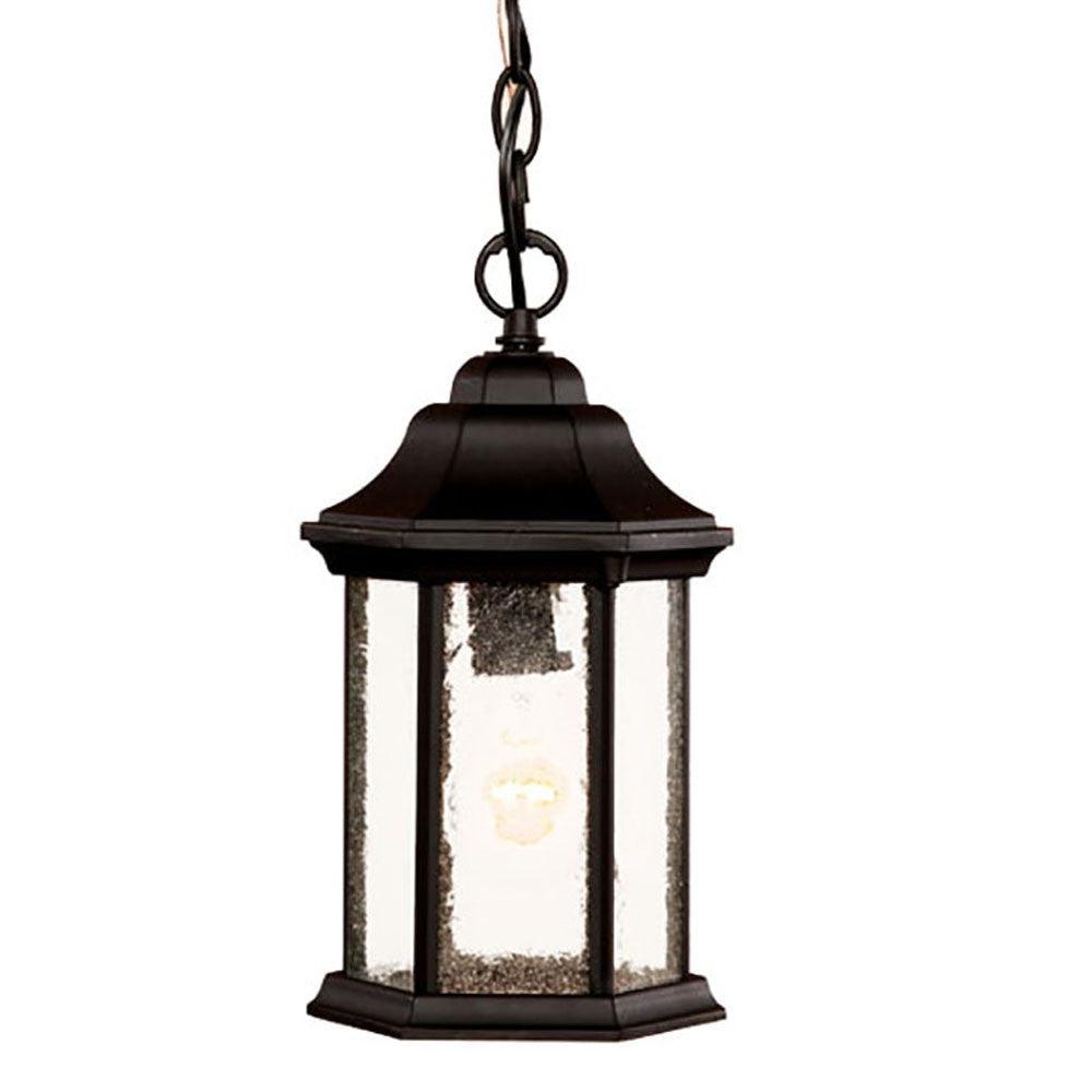 Antique Black Textured Glass Lantern Hanging Light - AFS