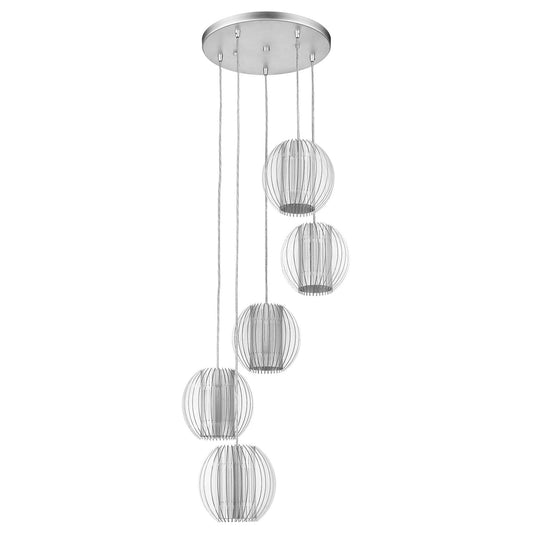 Five Light Acrylic and Steel Shade Hanging Globe Light - AFS