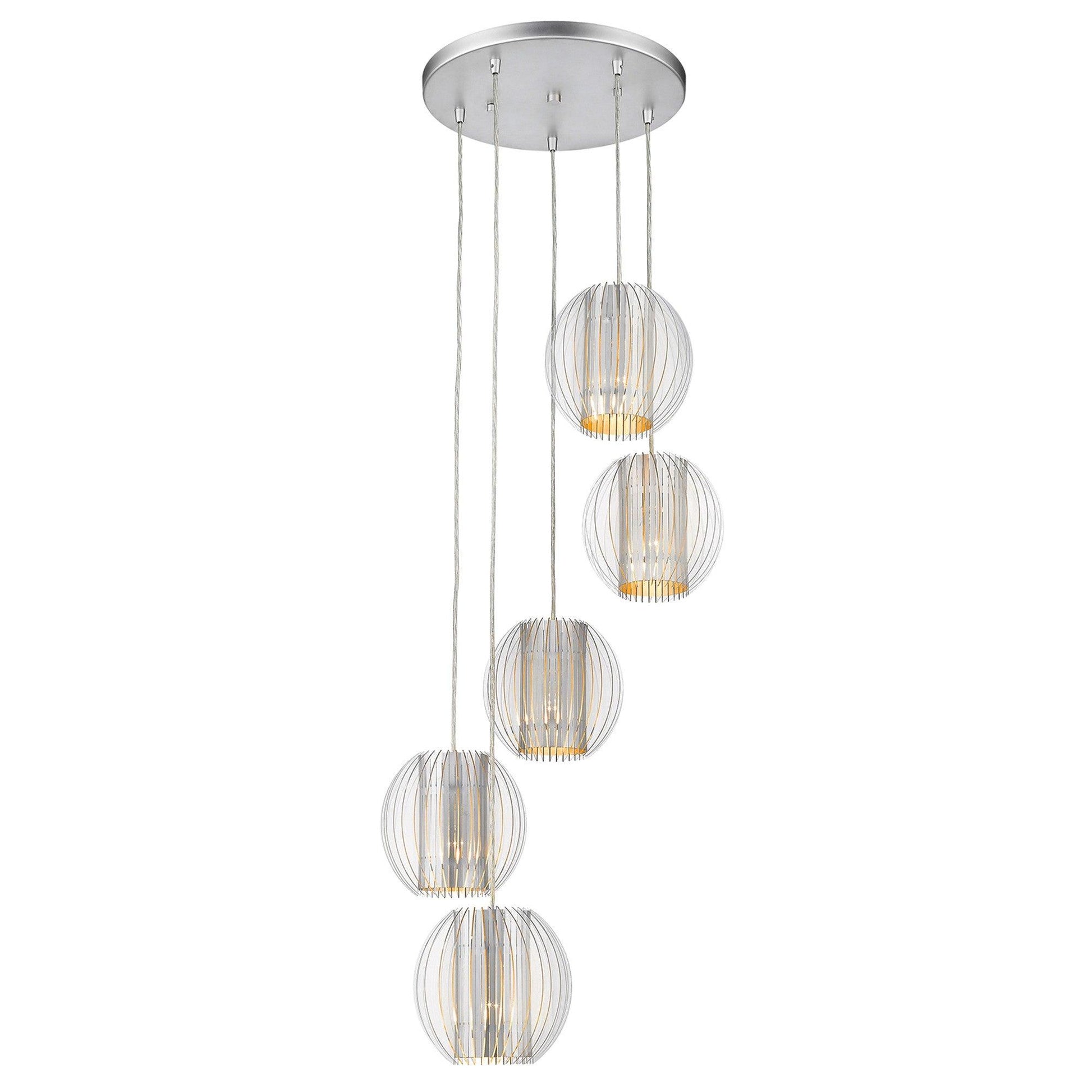 Five Light Acrylic and Steel Shade Hanging Globe Light - AFS