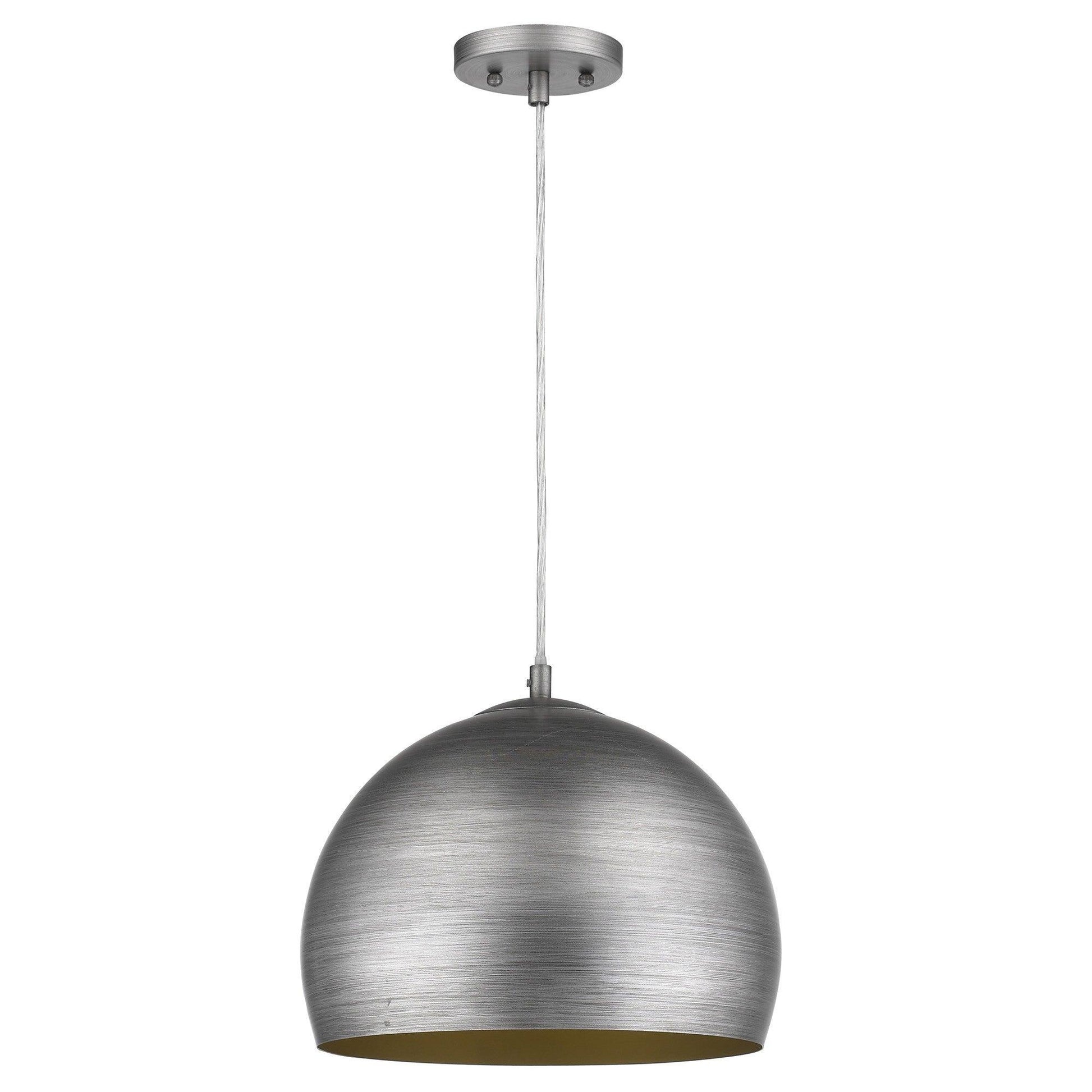 Latitude 1-Light Hand Painted Weathered Pewter Pendant With Gold Interior Shade (13.75") - AFS