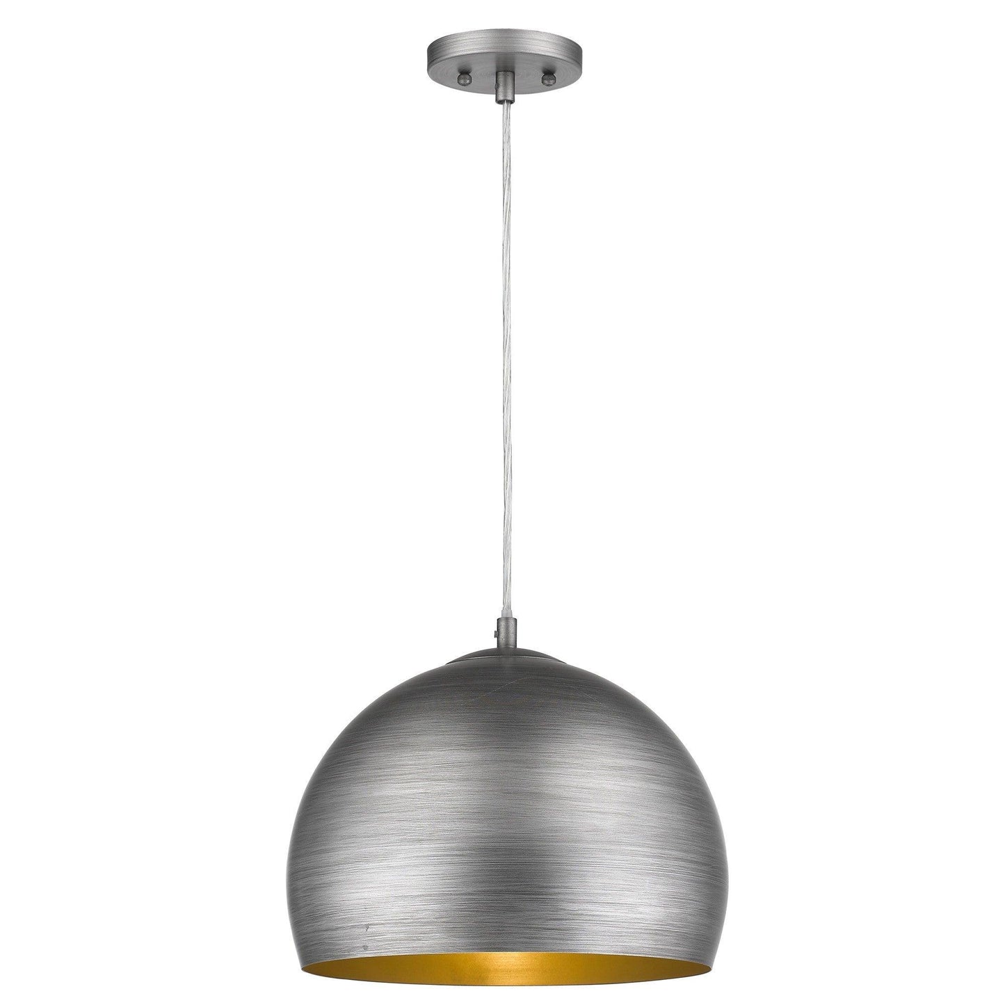 Latitude 1-Light Hand Painted Weathered Pewter Pendant With Gold Interior Shade (13.75") - AFS