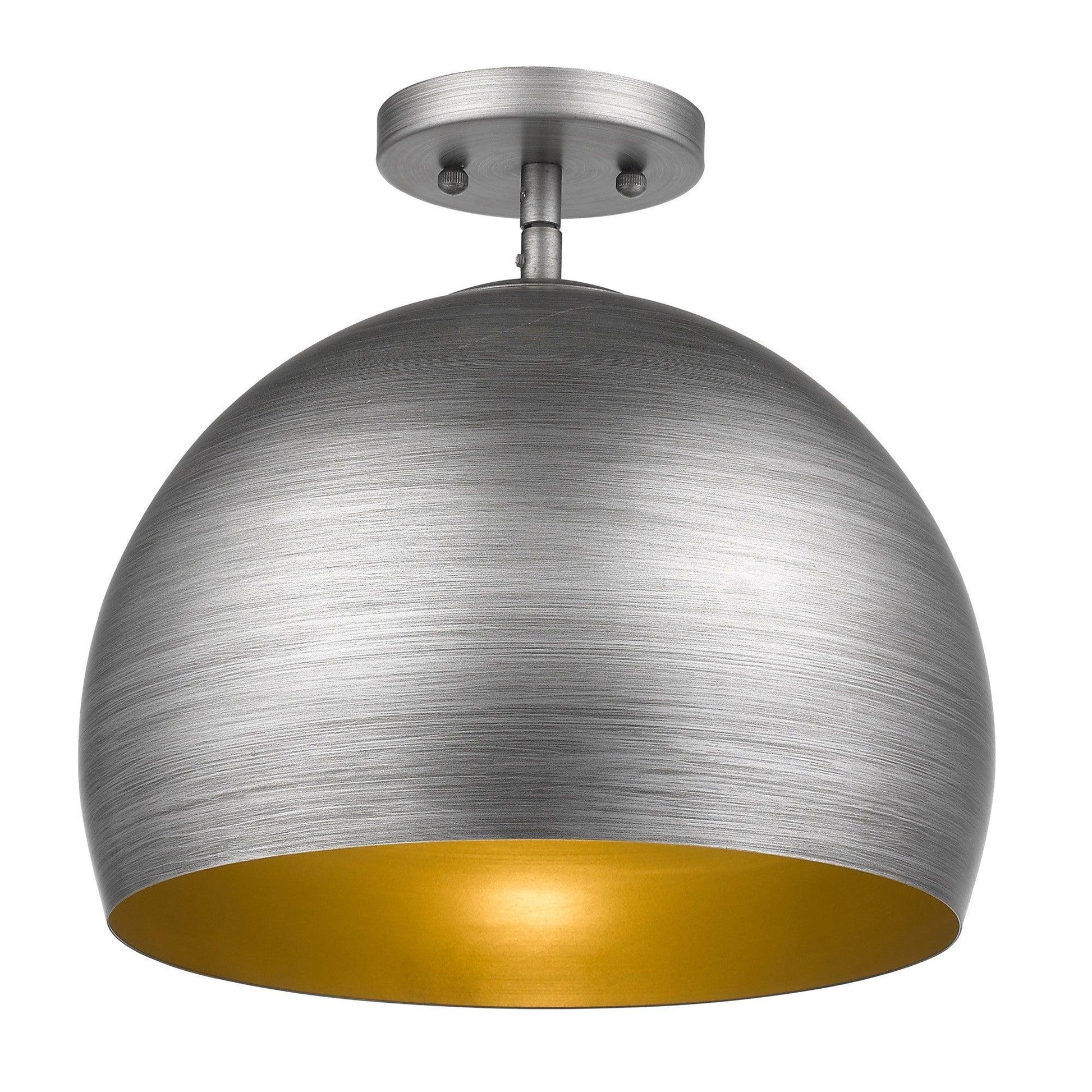 Latitude 1-Light Hand Painted Weathered Pewter Pendant With Gold Interior Shade (13.75") - AFS