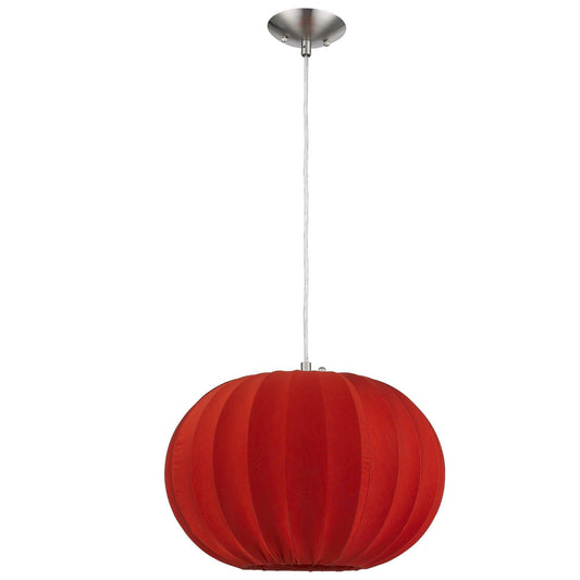 Shanghai 1-Light Brushed Nickel Pendant With Sheer Red Ribbon Shade - AFS