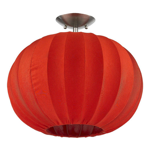 Shanghai 1-Light Brushed Nickel Pendant With Sheer Red Ribbon Shade - AFS