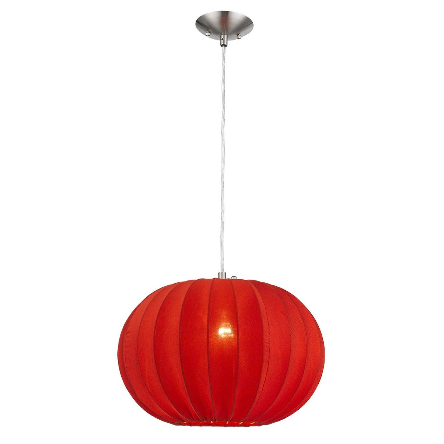 Shanghai 1-Light Brushed Nickel Pendant With Sheer Red Ribbon Shade - AFS