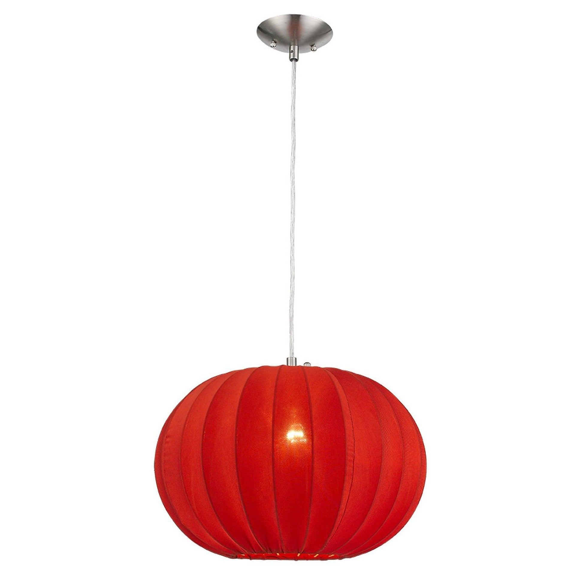 Shanghai 1-Light Brushed Nickel Pendant With Sheer Red Ribbon Shade - AFS