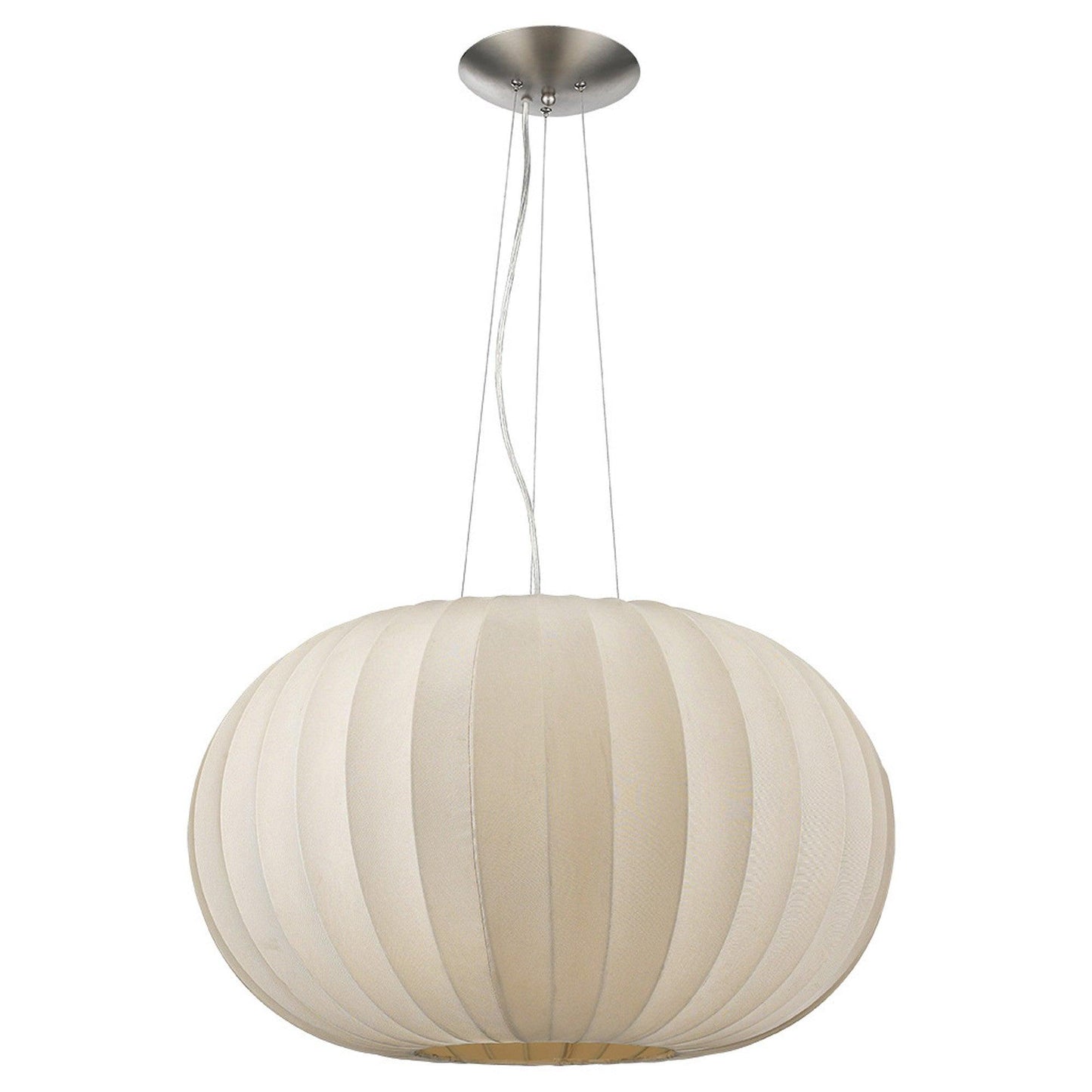 Shanghai 1-Light Brushed Nickel Pendant With Sheer Pearl Ribbon Shade - AFS