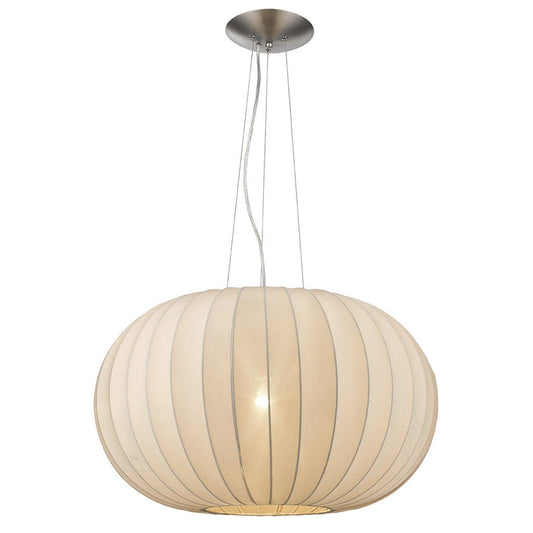 Shanghai 1-Light Brushed Nickel Pendant With Sheer Pearl Ribbon Shade - AFS