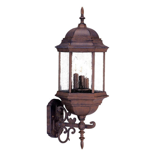 Three Light Brown Domed Textured Glass Lantern Wall Light - AFS