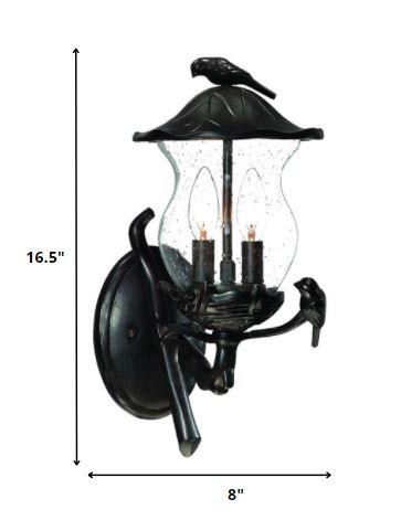 Matte Black Bird Detail Lantern Wall Light - AFS