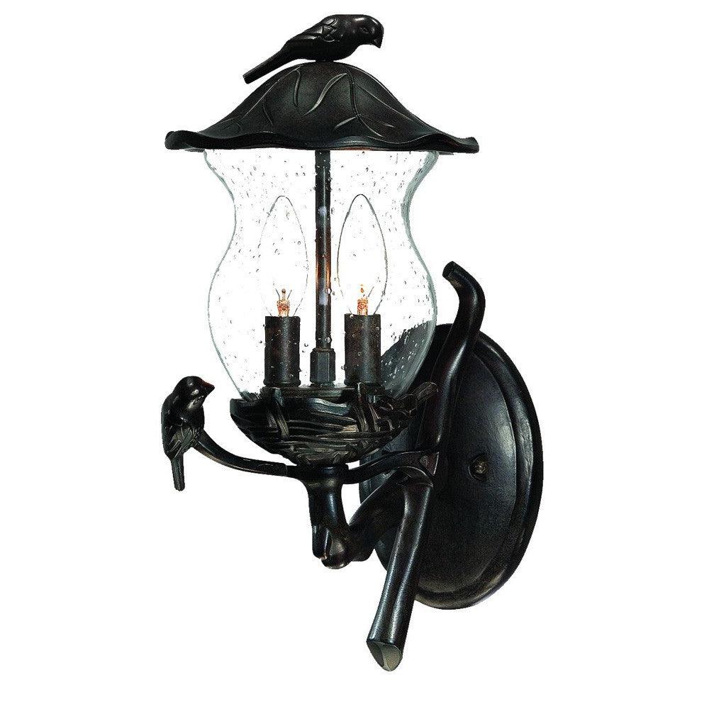 Matte Black Bird Detail Lantern Wall Light - AFS