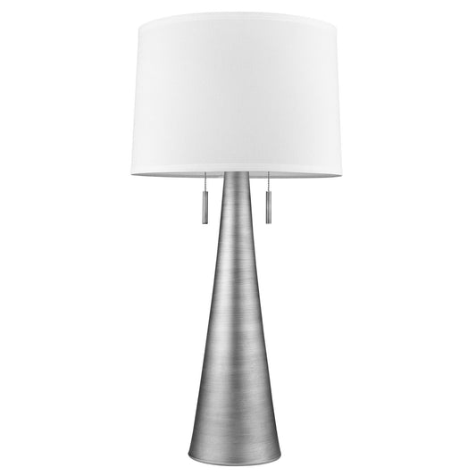 Muse 2-Light Hand Painted Weathered Pewter Table Lamp With Off White Shantung Shade - AFS