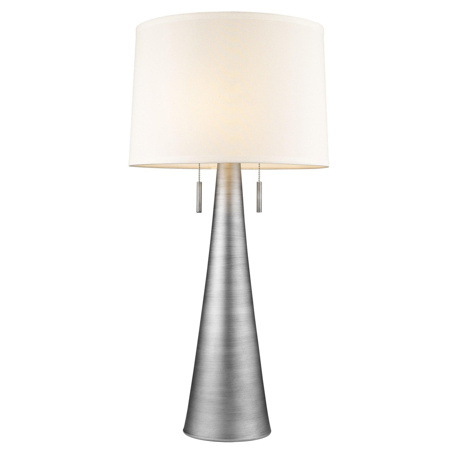 Muse 2-Light Hand Painted Weathered Pewter Table Lamp With Off White Shantung Shade - AFS