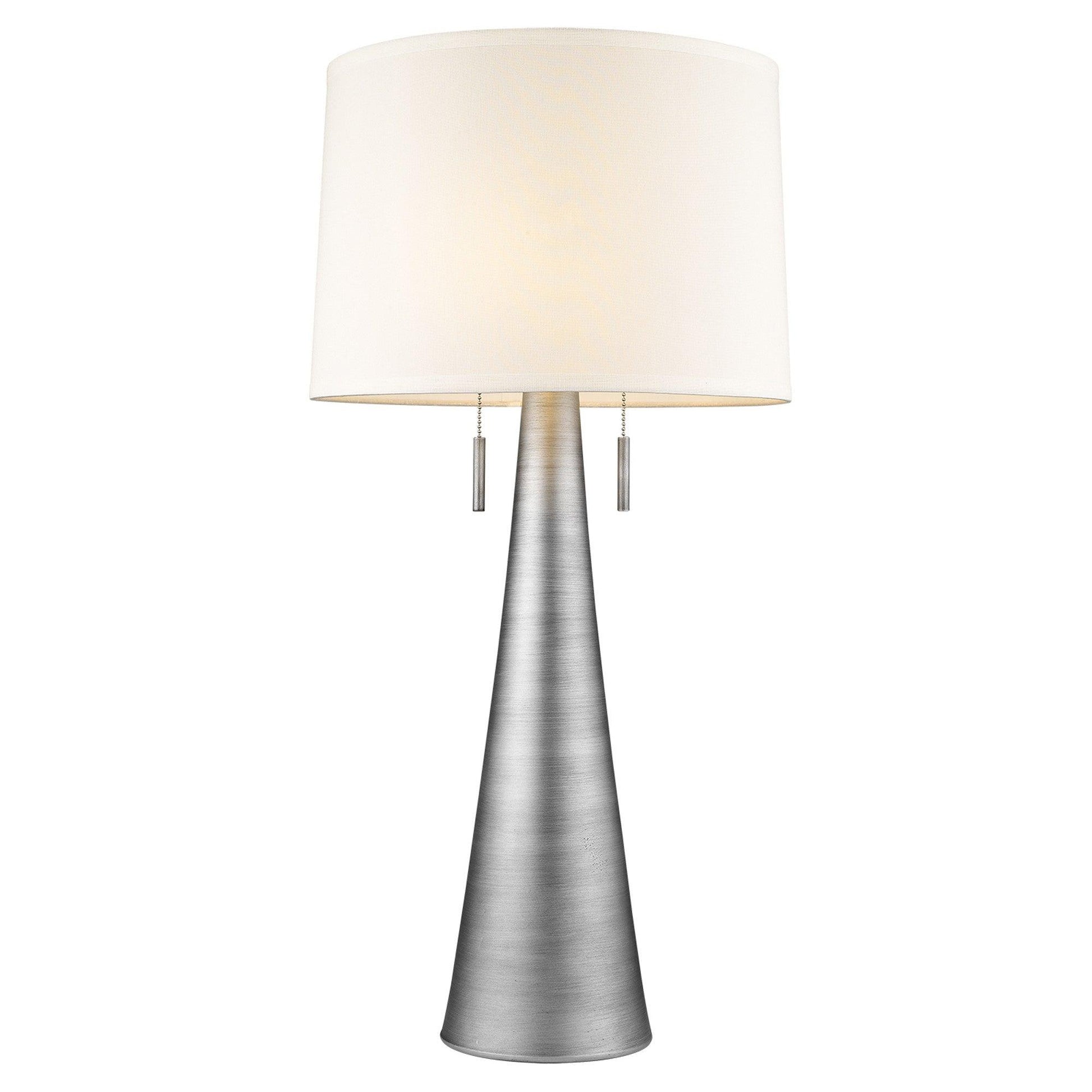 Muse 2-Light Hand Painted Weathered Pewter Table Lamp With Off White Shantung Shade - AFS