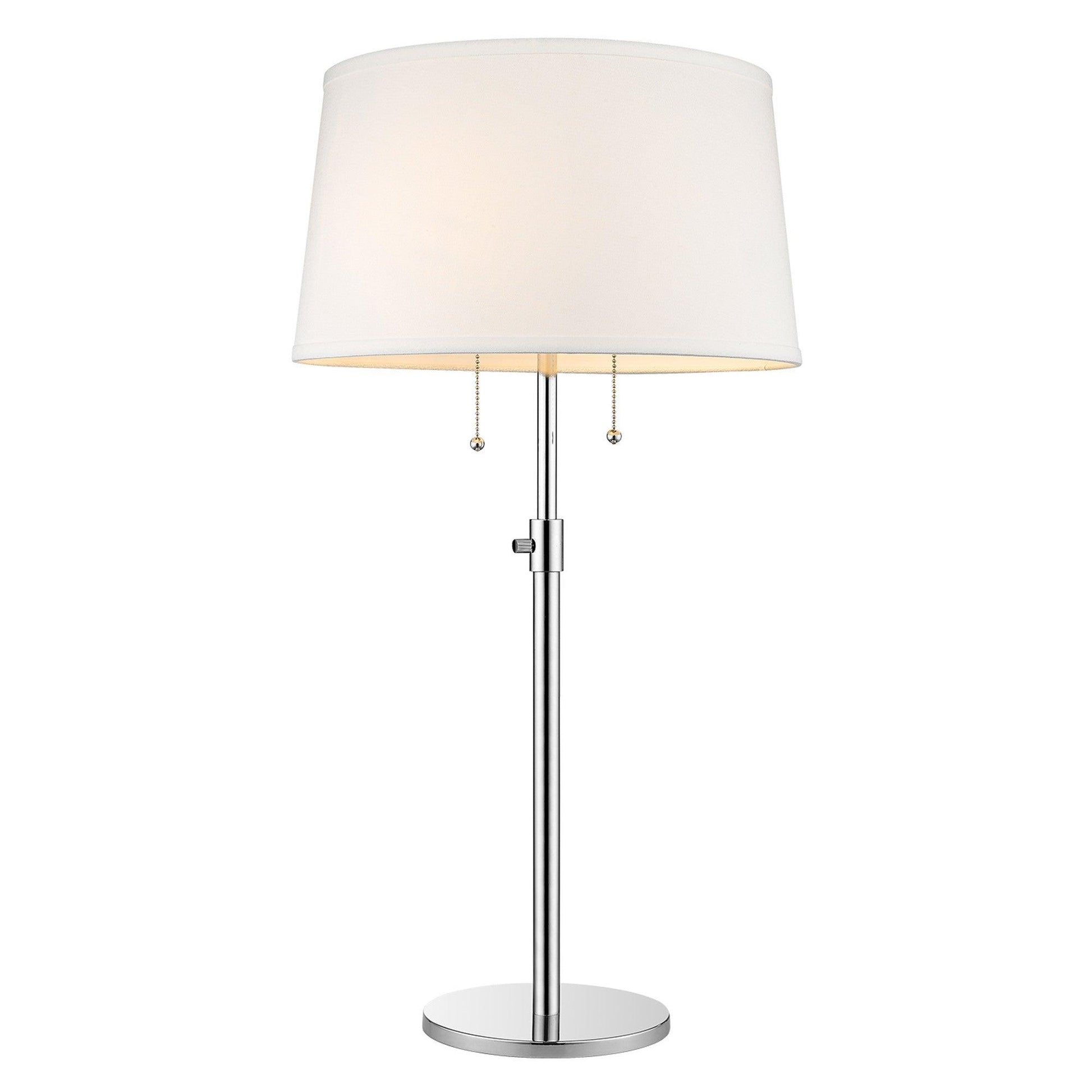 Urban Basic 2-Light Polished Chrome Adjustable Table Lamp With Off White Linen Shantung Shade - AFS