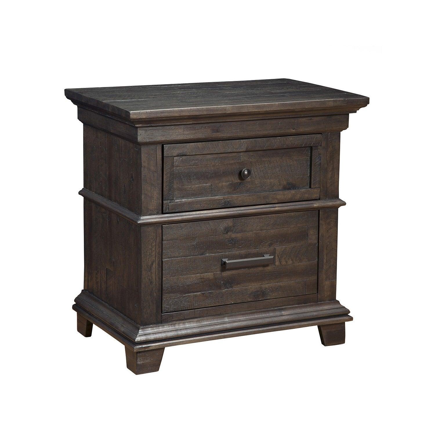 Distressed Dark Grey Wood 2 Drawer Nightstand - AFS