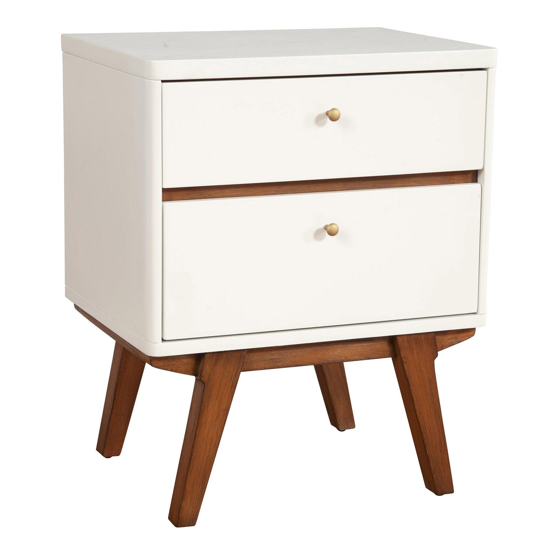 White and Brown Retro 2 Drawer Nightstand - AFS