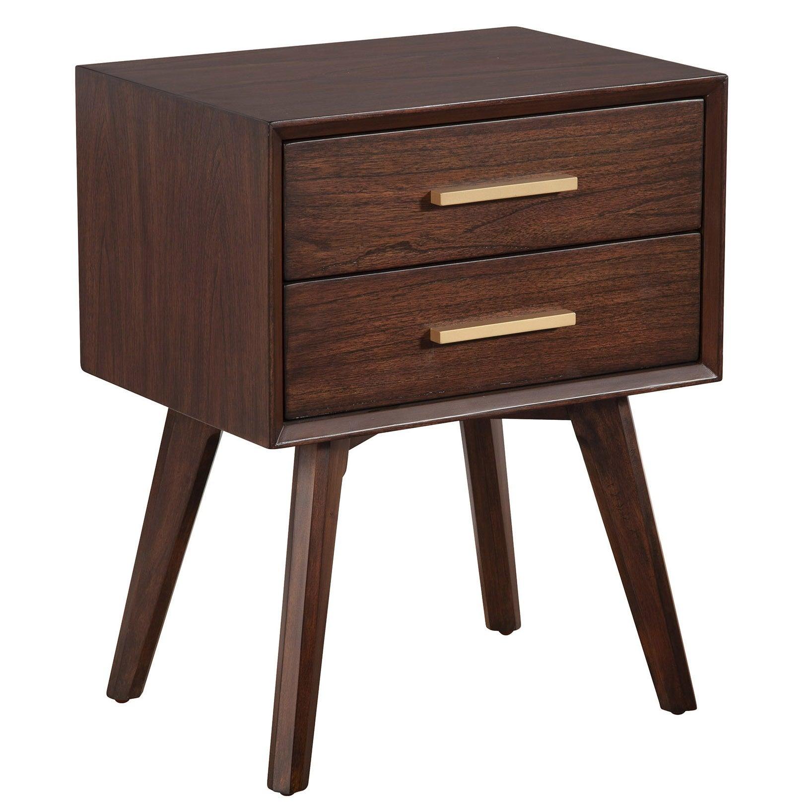 Walnut and Gold 2 Drawer Nightstand - AFS