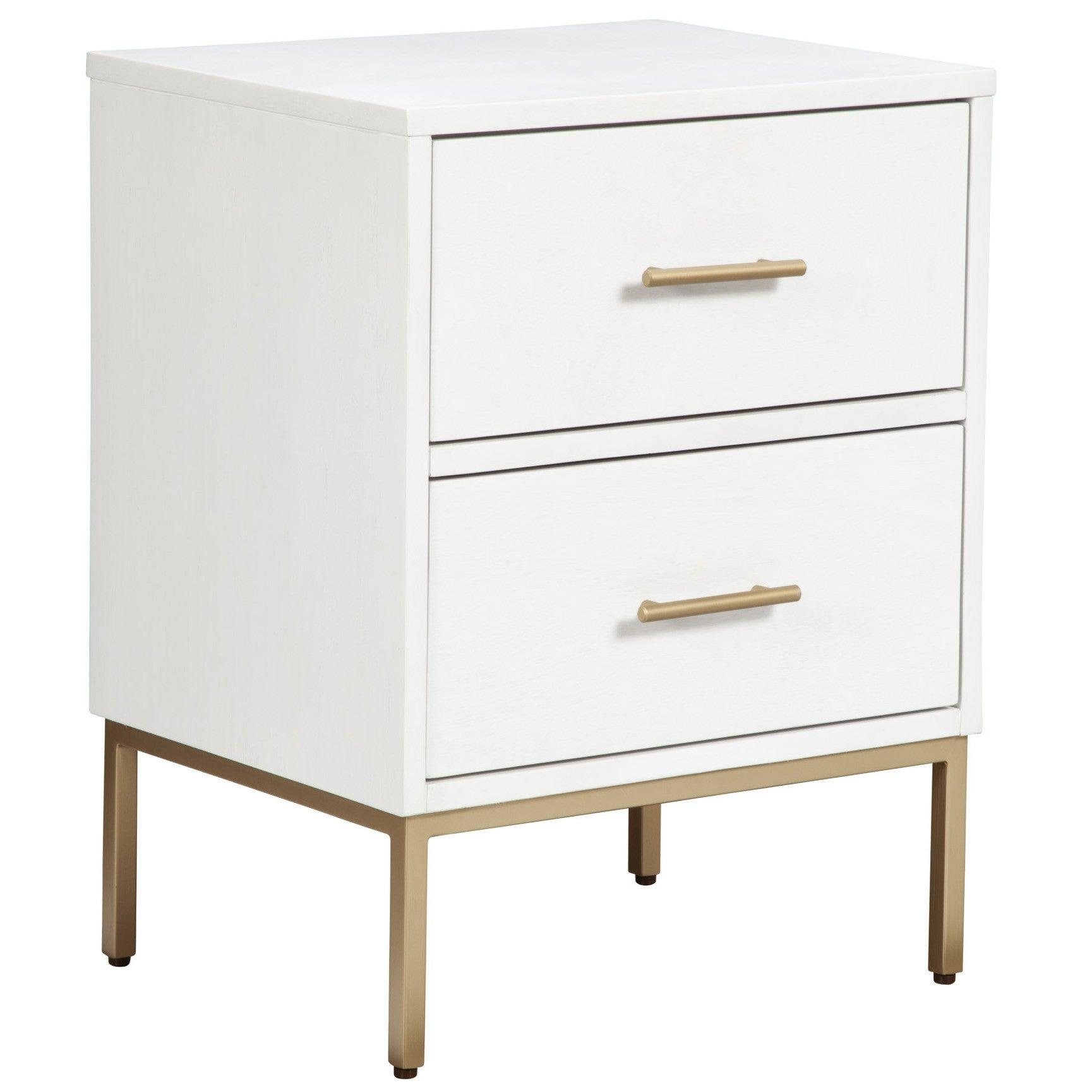 White and Gold Lines 2 Drawer Nightstand - AFS