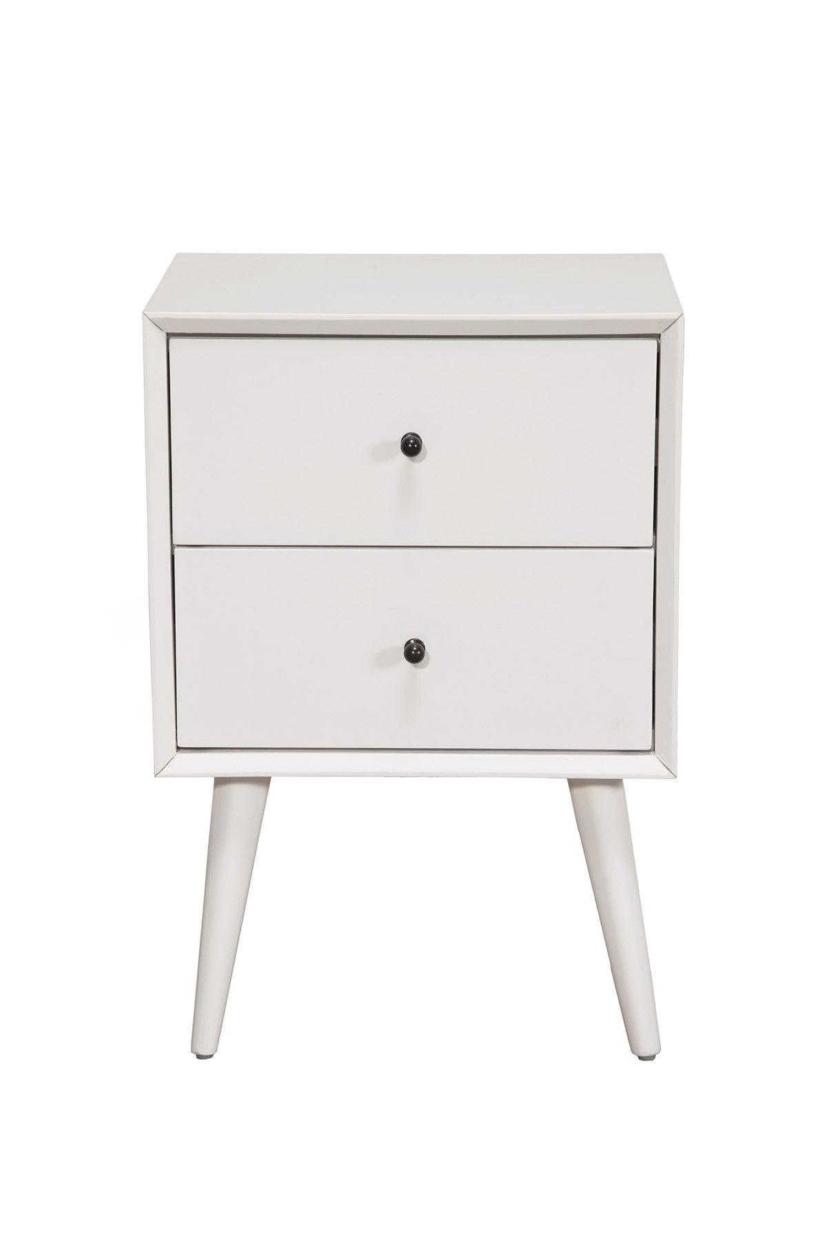 White Century Modern Wood 2 Drawer Nightstand - AFS