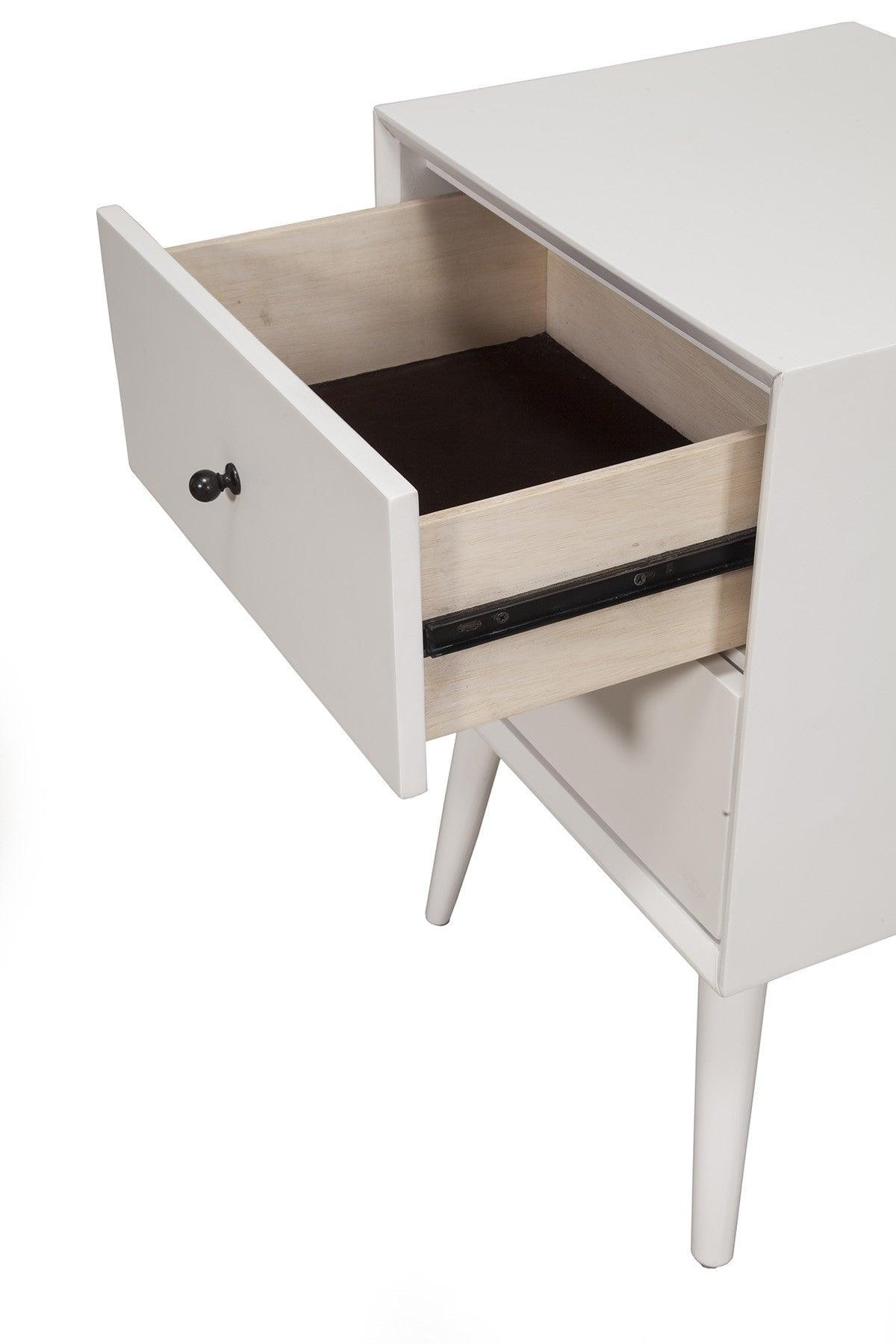 White Century Modern Wood 2 Drawer Nightstand - AFS