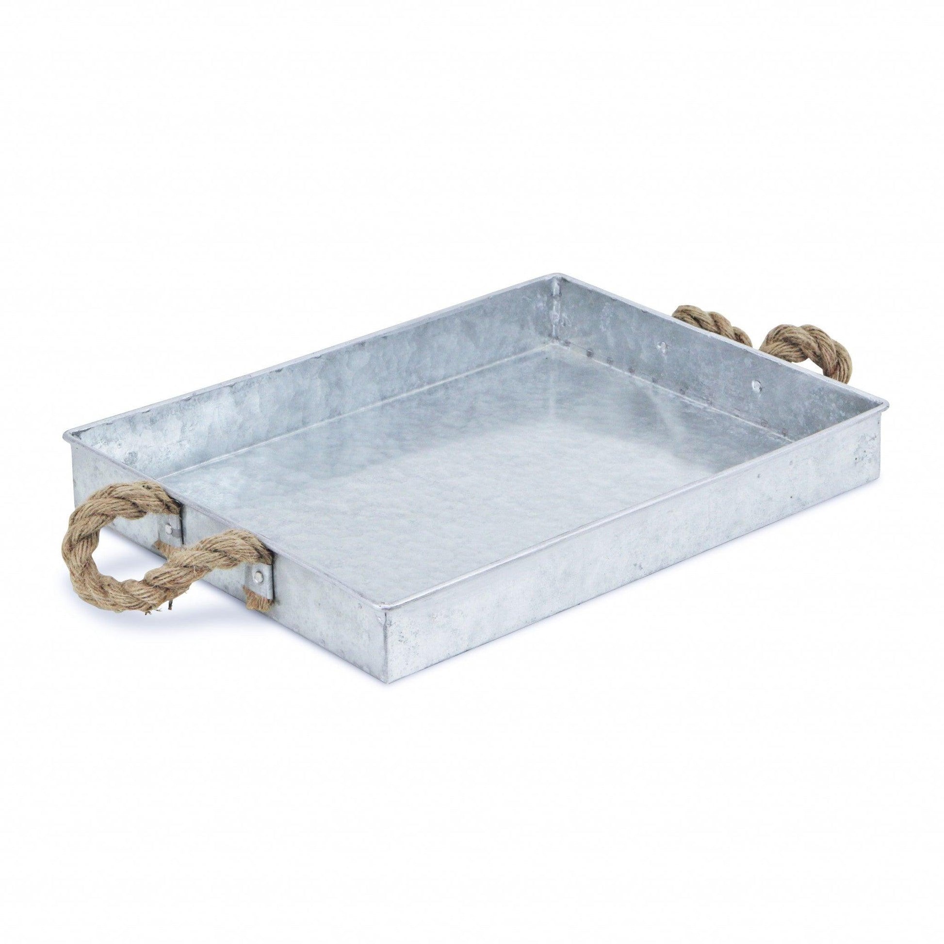 Silver Metal Tray with Rope Handles - AFS