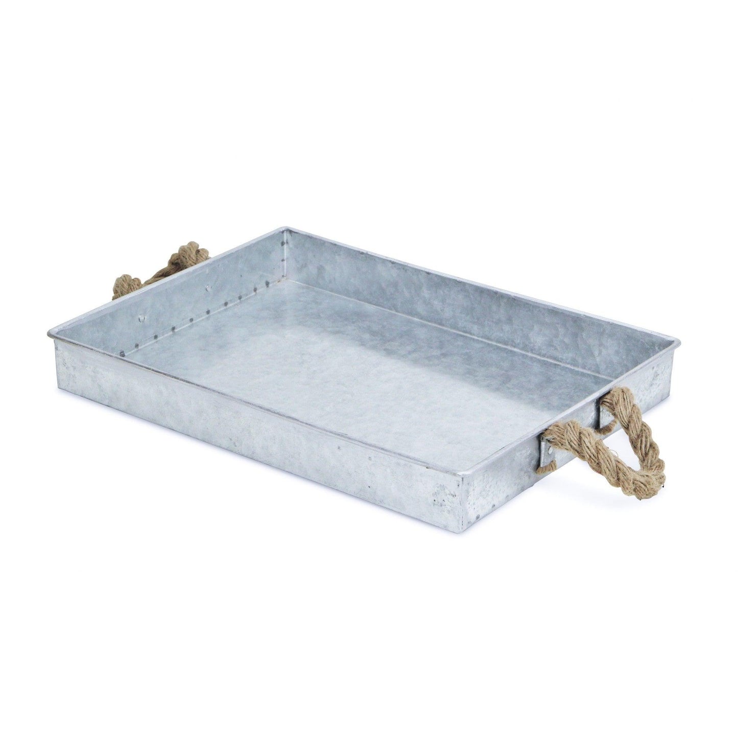 Silver Metal Tray with Rope Handles - AFS