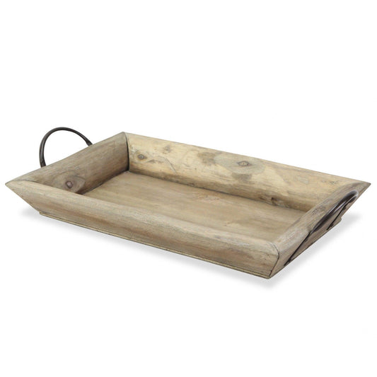 Deep Wooden Tray with Metal Handles - AFS